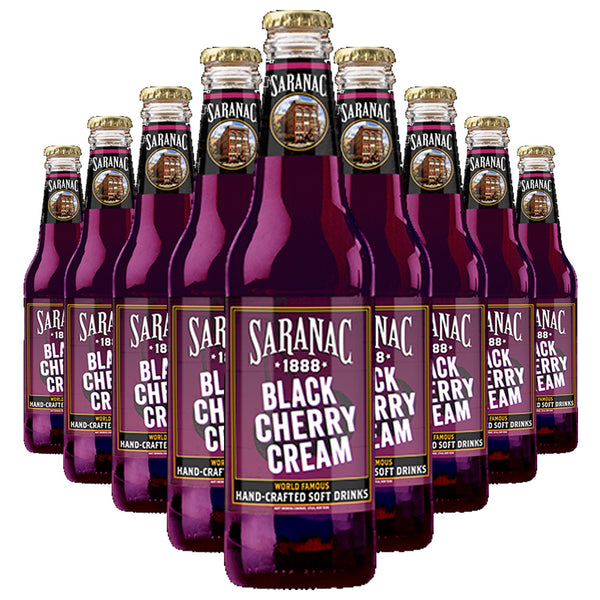 Saranac World Famous Hand-Crafted Black Cherry Cream Soda Soft Drink, 12 oz Glass