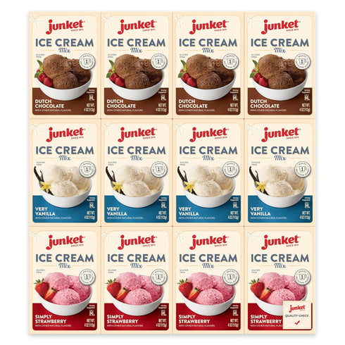 Junket Ice Cream Mix Bundle - 4 Vanilla, 4 Chocolate, 4 Strawberry