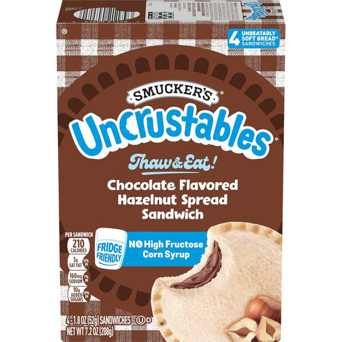 15 Count, 1.8 Oz. Frozen Smuckers Uncrustables Chocolate Flavored Hazelnut Spread Sandwiches, Each