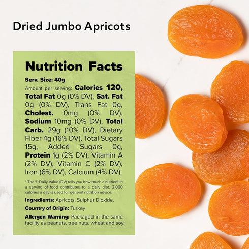 (1 LB) NUTS U.S. Dried Apricots | Jumbo Size Turkish Apricots | No Added Sugar & Color | Chewy and Juicy Texture |