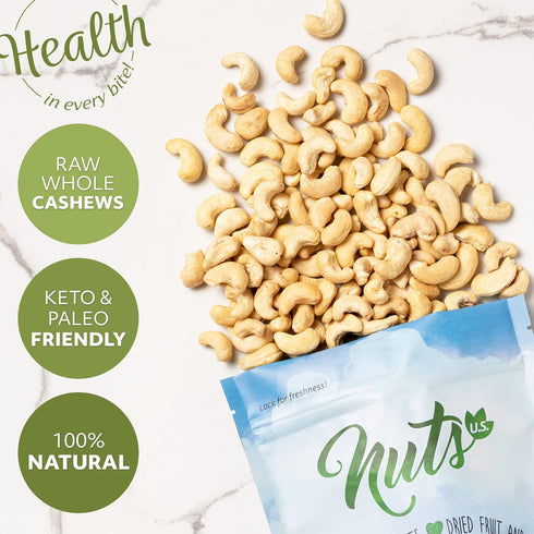 (1 LB) NUTS U.S. - Cashews | Raw and Unsalted | Whole Kernels and No Shell | Fresh & Unroasted | Natural Bulk Cashews
