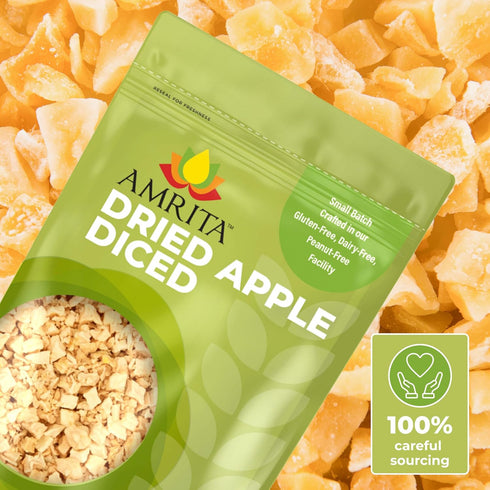 16 oz Packed Amrita Dried Apples Diced | No Sugar Added, Vegan, non-GMO, Gluten, Peanut, Soy and Dairy Free| Fresh