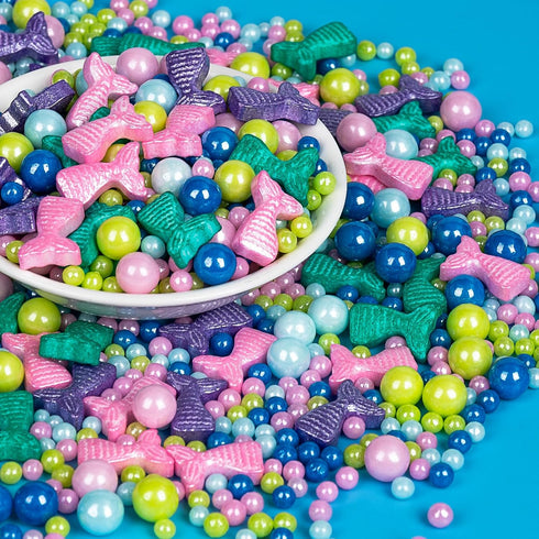 Mermaid Sprinkles, Edible Pearl Sprinkle for Cake Decorating,130g/4.58oz, Blue Green Purple Pearls