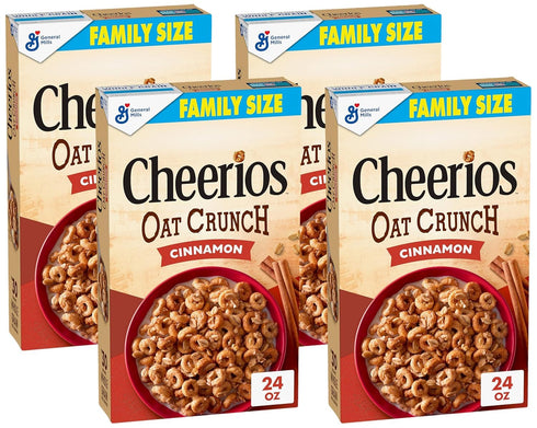Cheerios Oat Crunch Cinnamon Oat Breakfast Cereal, Family Size, 24 oz (Pack