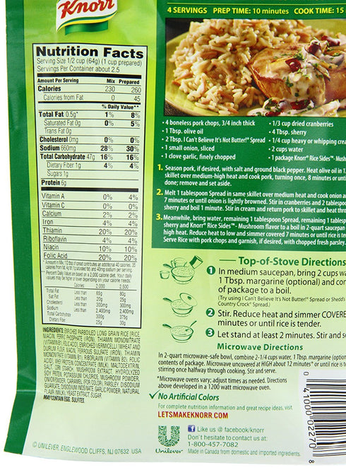 5.5 oz Knorr Rice Sides Dish, Mushroom