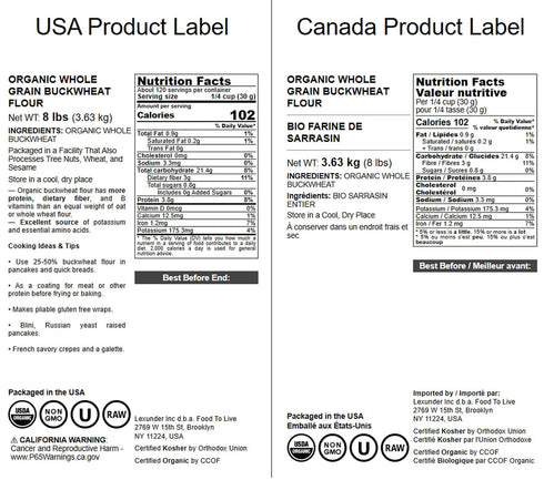 8 Food to Live Organic Whole Grain Buckwheat Flour, Pounds Non-GMO, Kosher, Unbleached, Unbromated, Unenriched, Stone
