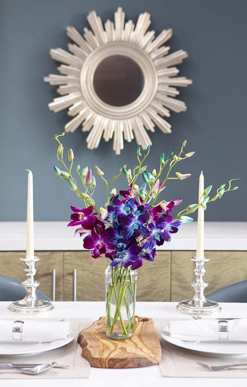 KaBloom - Midnight in the Tropics Bouquet of Blue and Purple Orchids from Thailand with Vase - Fresh Flowers