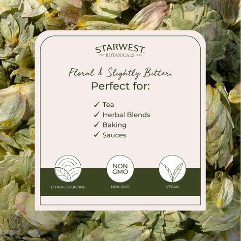 4 oz Starwest Botanicals Dried Hops Flowers Whole - Herb for Hot Water & Tea, Use in Herbal Blends, Natural Pine