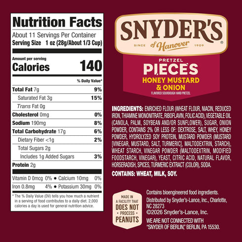11.25 Oz Snyder's of Hanover Honey Mustard & Onion Flavored Pretzel Pieces