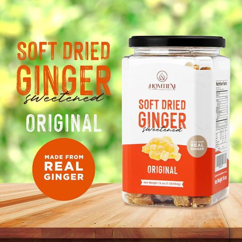 Homtiem Dried Crystallized Ginger (16 Ounce), Soft Chews and Candied Delicious Gingers, Perfect for Baking and Relief
