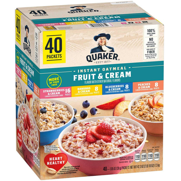 Quaker Oats Quaker Instant Oatmeal Fruit & Cream, Variety Pack (40 Pk.) Net Wt