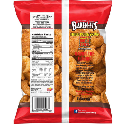 Baken-Ets 2.5 oz Hot 'N Spicy Fried Pork Skins