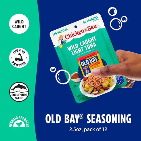 2.5 Packets, 12-Count Chicken of the Sea Lightly Seasoned OLD BAY Wild Caught Light Tuna, Ounce OLD BAY Flavored High