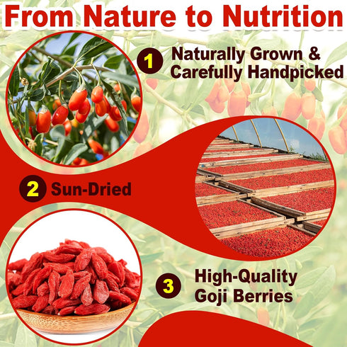HJUOOKD 11oz 100% Dried Goji Berries - Natural Large Berries, Sun-Dried & Handpicked, Vegan Wolfberry - Perfect