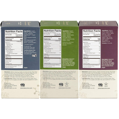 Pack 25 (Pack 3) Teeccino Chocolate Lovers Tea Variety - Dark Chocolate, Mexican Chocolate, Chocolate Peppermint