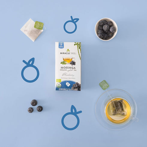 Miracle Tree Organic Moringa Superfood Tea - 25 Individually Sealed Tea Bags, Blueberry