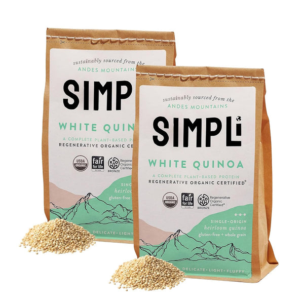 SIMPLi Regenerative Organic Certified 100% Peruvian White Quinoa, Complete Plant-Based Protein, White