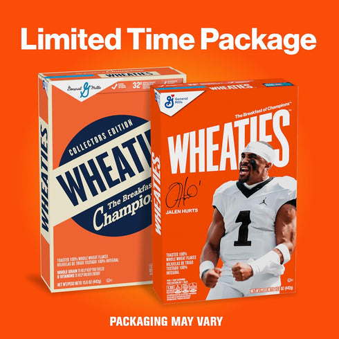 Wheaties 100% 15.6 oz Cereal, Breakfast of Champions, Jalen Hurts Cereal Box, Whole Wheat Flakes