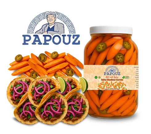 Papouz 32 OZ, Pickled Carrots, Hot and Spicy, Mexican Style, FL All Natural, Low Calorie, Gluten Free, Fat Free, No