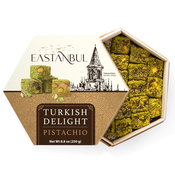 Eastanbul Turkish Delight Pistachio, 8.8oz, Turkish Delights Candy, Gourmet & Double Roasted