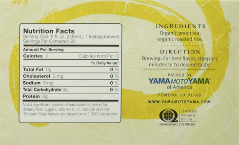 Yamamotoyama 18 (Pack 6) Organic Genmaicha Tea Bag, Green Tea with Roasted Rice, ct.