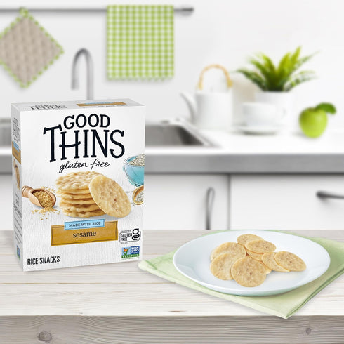6-3.5 oz Good Thins Sesame Rice Snacks Gluten Free Crackers, Bulk Snack Crackers, Boxes