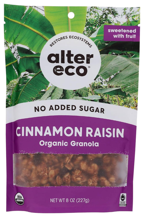 Alter Eco Organic Cinnamon Raisin Granola, No Artificial Sweetener, 8 Ounce (Pack