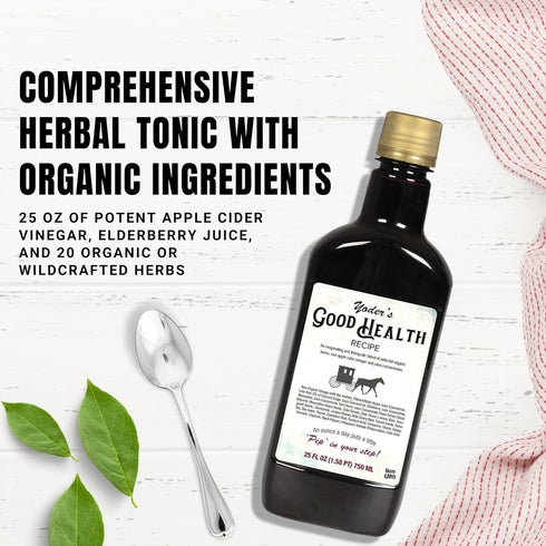 12.5 oz, Yoders Good Health Recipe Apple Cider Vinegar Liquid Complex, Amish Harvest Herbal Tonic with Elderberry