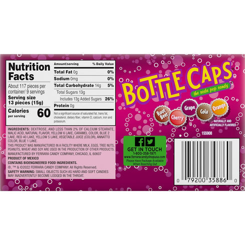Pack 3 5 oz. Bottle Caps - of - Soda Pop Candies - Movie Theater Boxes