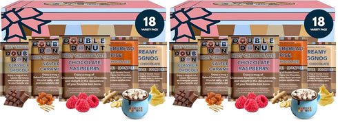 Double Donut Coffee Flavored Hot Chocolate Packets Variety Pack,18 Count Includes Classic,