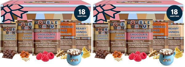 Double Donut Coffee Flavored Hot Chocolate Packets Variety Pack,18 Count Includes Classic,