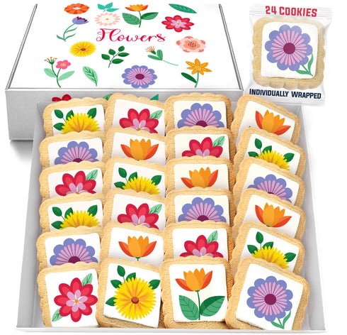 Summer 24 Pack Flower Cookies Sunflower Daisy Party Favors Individually Wrapped Gift basket Decorated Sugar Cookies