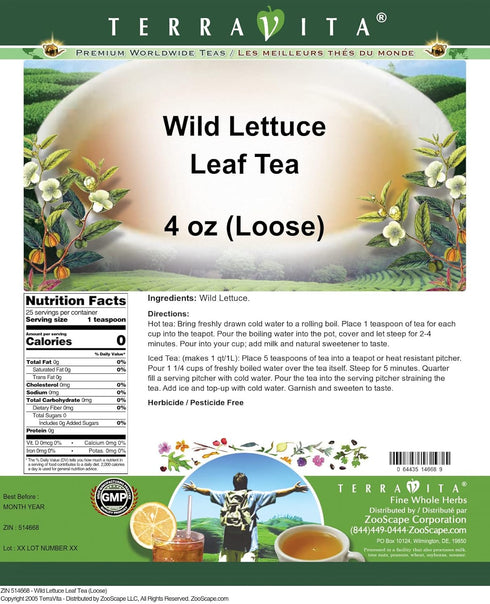 Terravita (4 oz, 514668) Wild Lettuce Leaf Tea (Loose) ZIN: