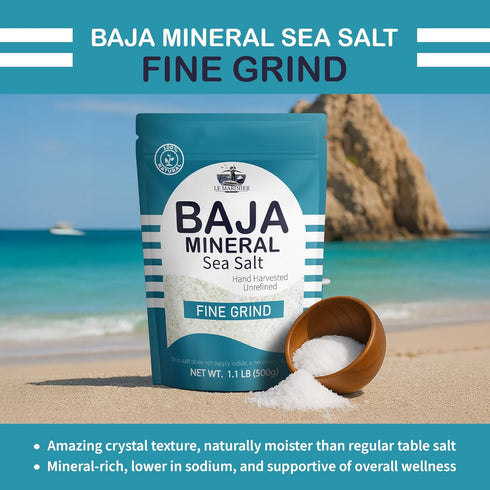 1.1lb 18oz 100% (1.1lb Le Marinier Baja Mineral Sea Salt Fine Grind, - | Natural and Unrefined | Authentic Baja Sea