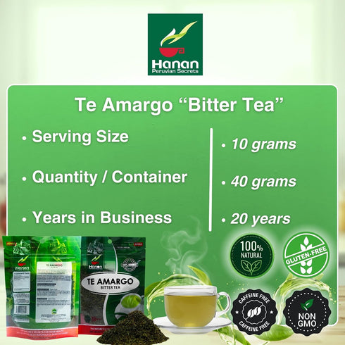 40g (1.4oz) Hanan Te de Amargo - Bitter Loose Leaf Tea for Liver Support & Wellness, Natural Herbal Tea from Peru