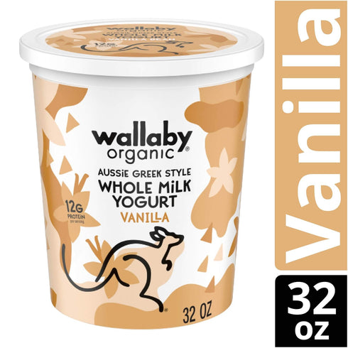 32 oz. Wallaby Organic Aussie Greek Whole Milk Yogurt, Vanilla Bean, USDA Organic