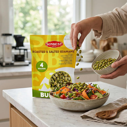 4 lbs (64 oz) Sunbest Natural Edamame Beans, Salted & Dry Roasted Plant-Based Healthy Snack for Adults & Kids Low Carb