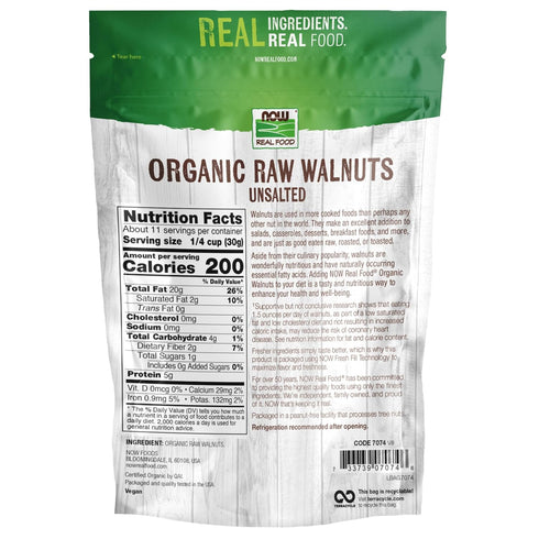 12-Ounce (Packaging NOW Foods, Certified Organic Walnuts, Raw and Unsalted, Halves and Pieces, Good Source of Protein