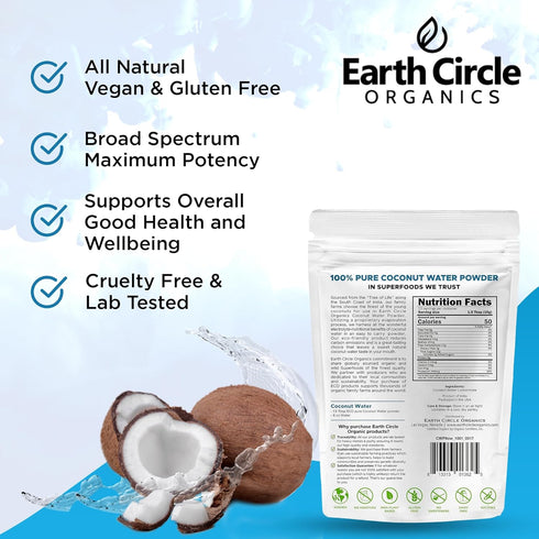 Earth Circle Organics Pure Coconut Water Powder - Electrolyte Supplement, 8oz (Pack of 1)