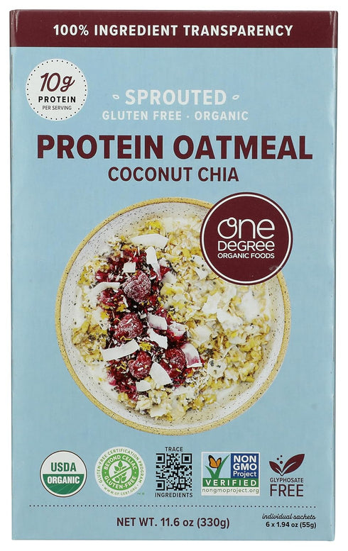 One Degree Organic Foods Gluten Free Sprouted Coconut Chia Protein Instant Oatmeal,