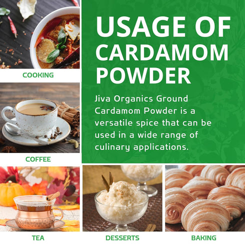 Organic Ground Cardamom Powder, 3.5 Ounce Bag, Premium Aromatic Non-GMO by Jiva Organics
