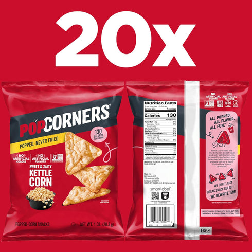1 (Pack 20) (Packaging PopCorners Popped Corn Snacks, Kettle Corn, Ounce of May Vary)