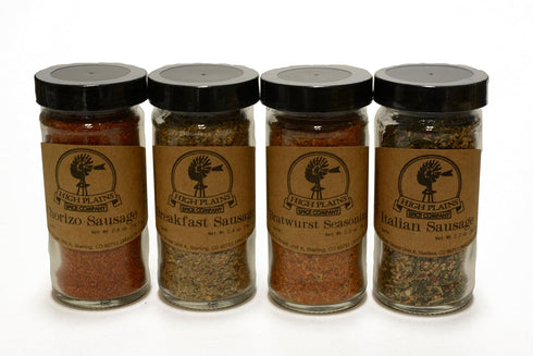 High Plains Spice Company Set 4 Set Sausage Seasoning Sampler Gift of ~ Gift by ~ Gourmet Meat Spice Blends & Rubs
