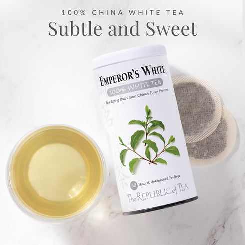100% 50 The Republic of Tea - Emperor's White Tea, Zero Calorie, Sugar-Free, Carb-Free, Tea Bag Tin