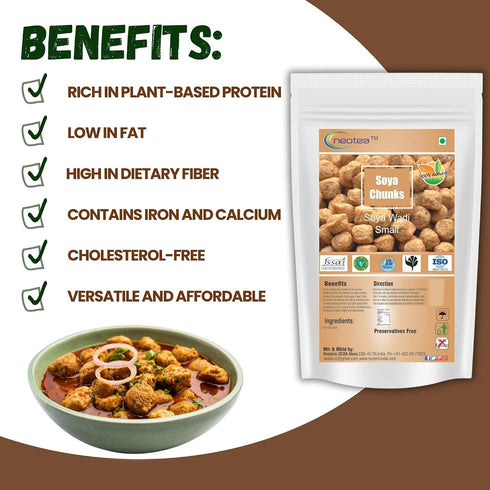 250 Neotea Soya Chunks | Soya Wadi | Small Soya | Gm Non-GMO, Gluten Free, Low Fat, Low Sodium, Vegan, Meat Substitute