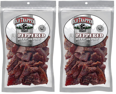 Old Trapper Beef Jerky, Peppered 8 Ounce Pack, Spicy Meat Snacks for