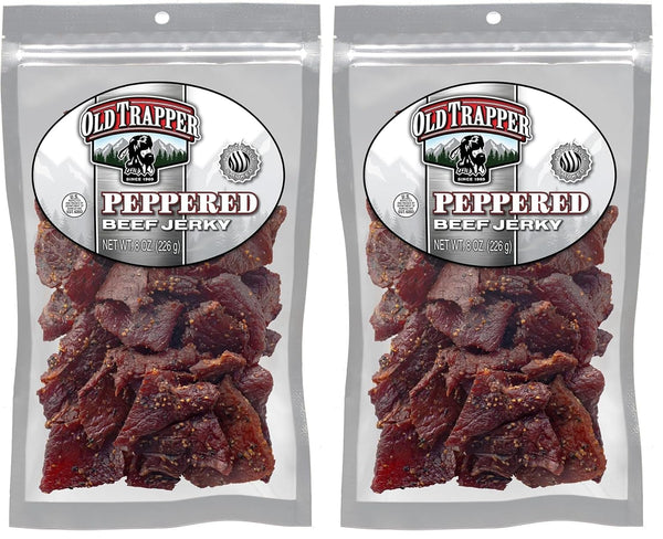 Old Trapper Beef Jerky, Peppered 8 Ounce Pack, Spicy Meat Snacks for