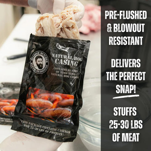 32-35mm 2530 lbs Bearded Butchers Natural Hog Casings Pre-Flushed, Edible Sausage Casing for of Meat Resealable Bag
