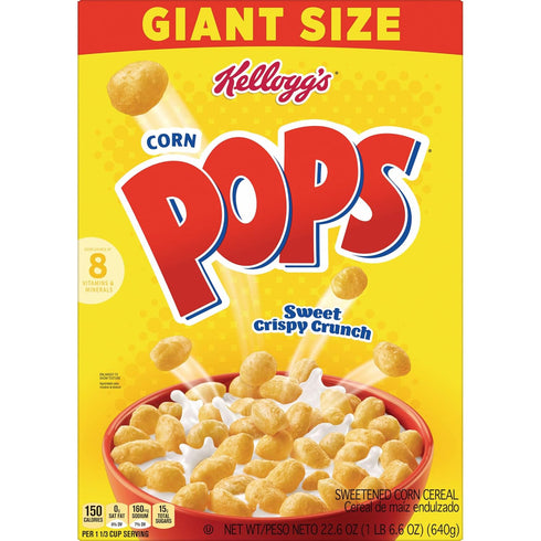 8 22.6oz (1 Kellogg's Corn Pops Breakfast Cereal, Vitamins and Minerals, Kids Snacks, Giant Size, Original, Box Box)