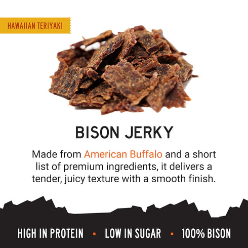 100% Pack MeatEater American Buffalo Bison Jerky | Hawaiian Teriyaki | Premium Ingredient Beef Jerky Protein Snack Made